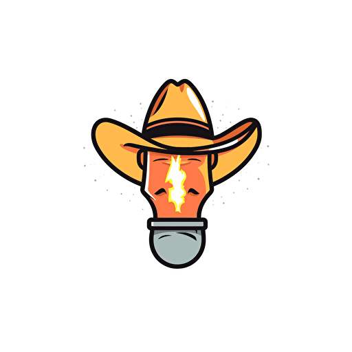 flat vector logo of a lightbulb wearing a cowboy hat