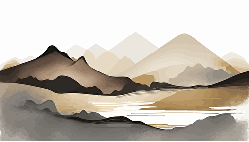 grey and beige watercolour abstract landscape art, Minimalist, vector, contour