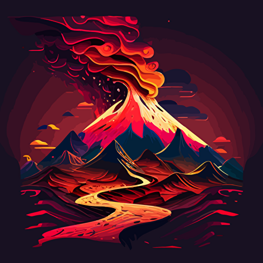 vector image of a volcano with retro colors