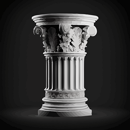 A roman concrete pillar full white, vector, vinyl print, vinyl, black background, design