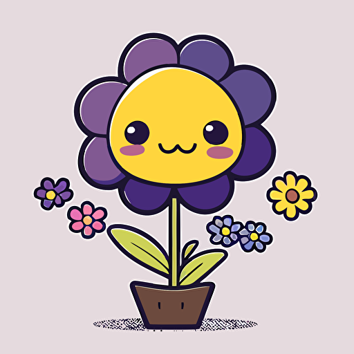 cute purple and yellow flower kawaii style, vector clipart