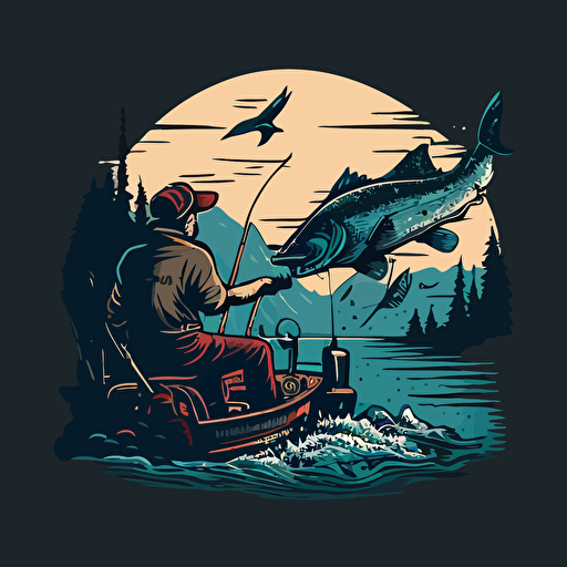 vector, fisherman reeling a fish, ar9:11