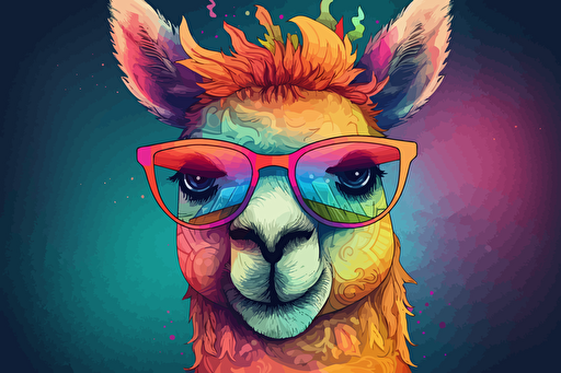 cute cartoon llama wearing sunglasses::10 doodle colored pencil painting folk art::7 fantasy::2 sparklecore::3 vibrant vector illustration clip art white background::5