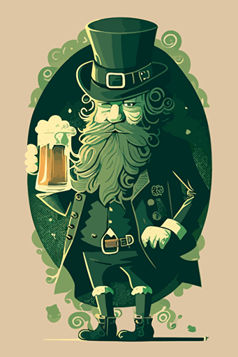leprechaun holding a beer, flat design, vector, poster