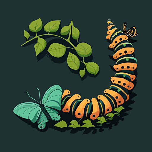 simple vector illustration of process showing caterpillar turns into a beatiful butterfly