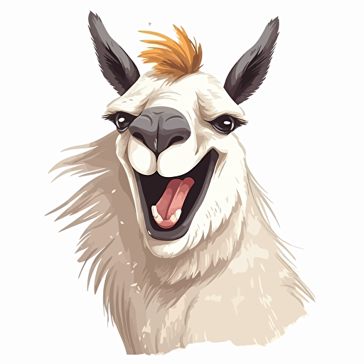 lama smiling with big teeth. vector. white backgroung