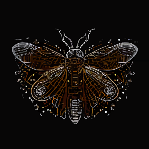 firefly, lightning bug, circuit board wings, vector, black and white, logo, minimalistic