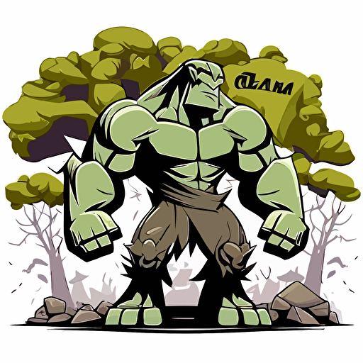 golem with trees and rock, vector logo, vector art, emblem, simple cartoon, 2d