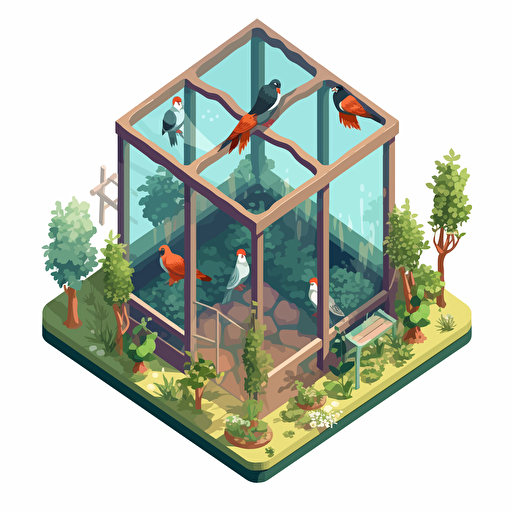 cartoon vector isometric image of bird enclosure, transparent background