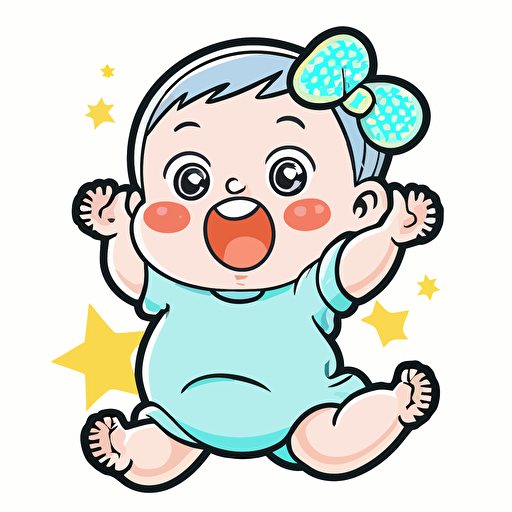 a baby, Sticker, Joyful, Cool Colors, Naive Art Style, Contour, Vector, White Background, Detailed