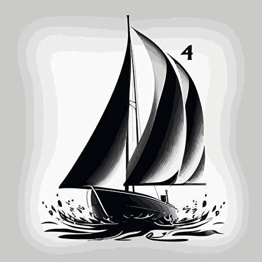 Create a stylized vector shape of a sailing boat that looks like the number four. Flat image, black in white background