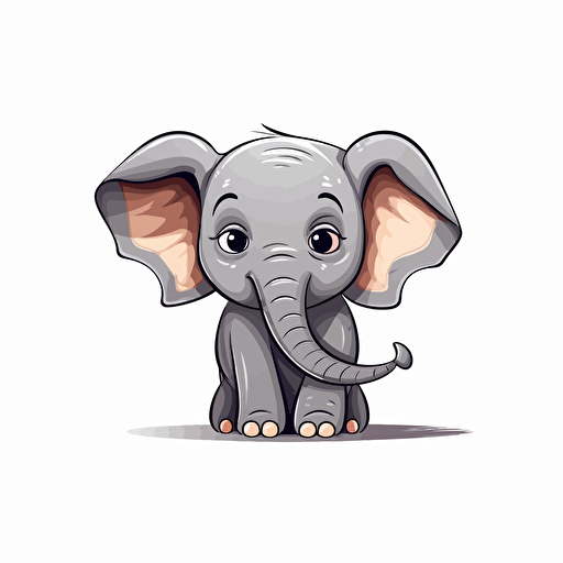 cute elephant, detailed, cartoon style, 2d clipart vector, creative and imaginative, hd, white background