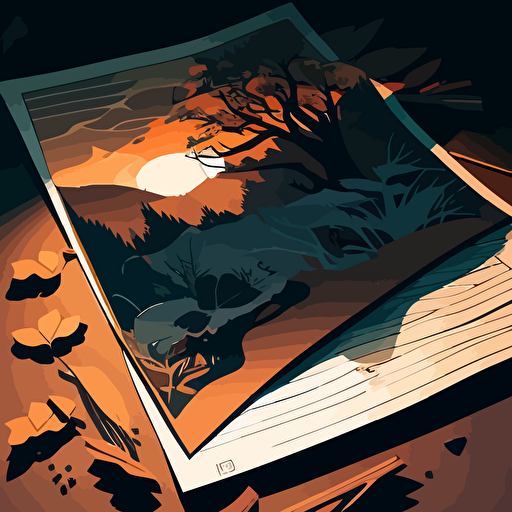 illustration of portfolio with some paper showing. vector, moody, contrasting shadows.