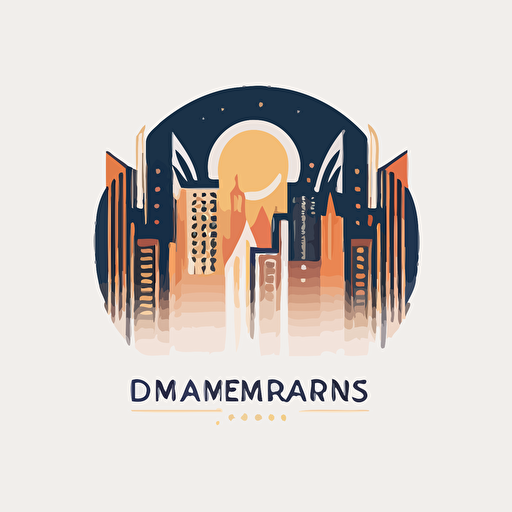 simple flat "downtown dreamscapes" logo, white background, vector style