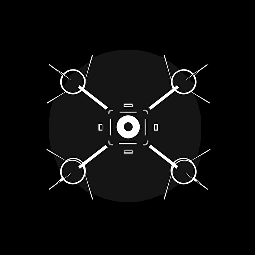 minimalist vector logo of a UAV drone, top view, from above, black and white