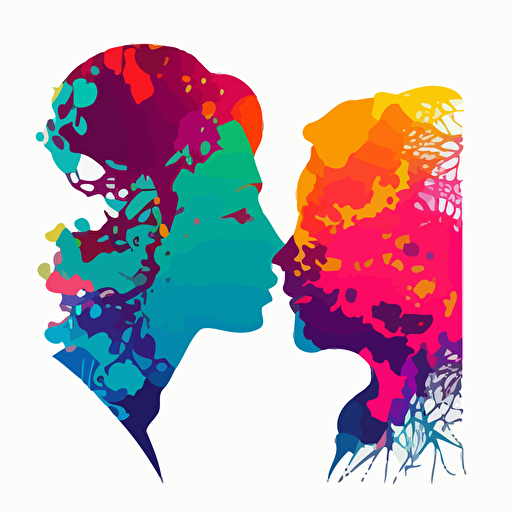 colourful pride inspired simple vector silhouttes of two people about to kiss