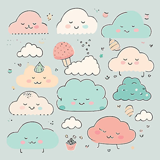 cute cloud kawaii style, vector clipart \