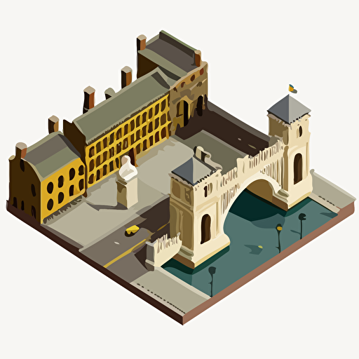 old london bridge in 1900 aerial view, isometric perspective, vectorial style, limited color palette