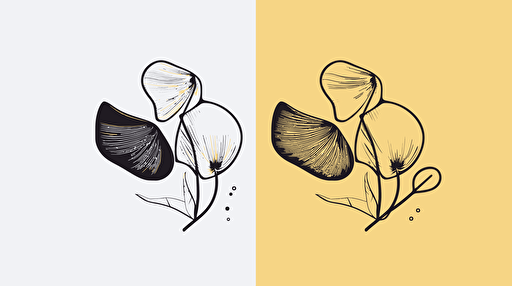 minimal vector logo of a mushroom and pothos, pencil sketch, lavender and golden yellow colors with white and black accent