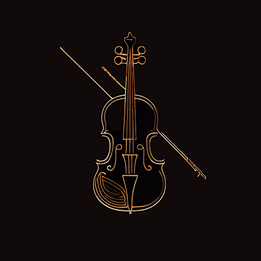 minimal line logo of a violin black background, vector
