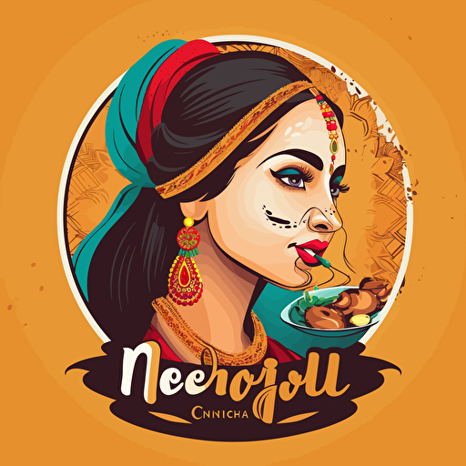 Design a logo for an indian street food brand with international design aesthetics, colorul, wordmark, Origial design, bollywood style font, vector