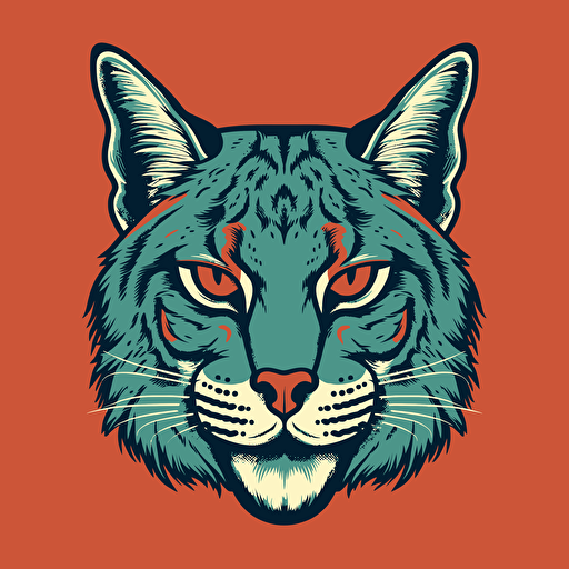 A bobcat face 3/4 View, 3 color vector illustration, In the style of michael craig-martin, logo