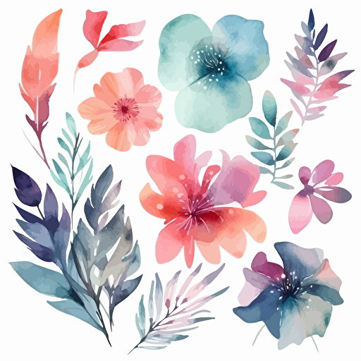 paradise collection vector illustration, in the style of dreamy watercolor florals, floral explosions