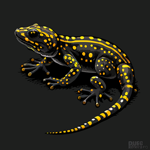 vector logo of a black and yellow spotted salamander with deep black background