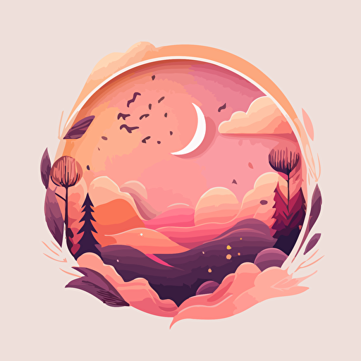a vector logo design with a pink-orange sky, magical, dreamy