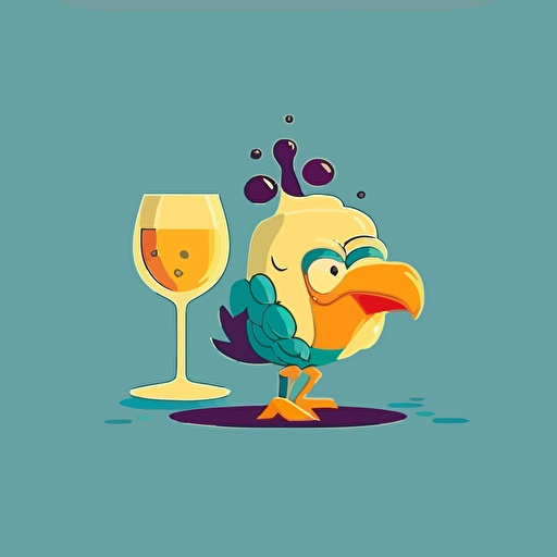 looney tunes funny chicken with glass wine, minimal style, vector art