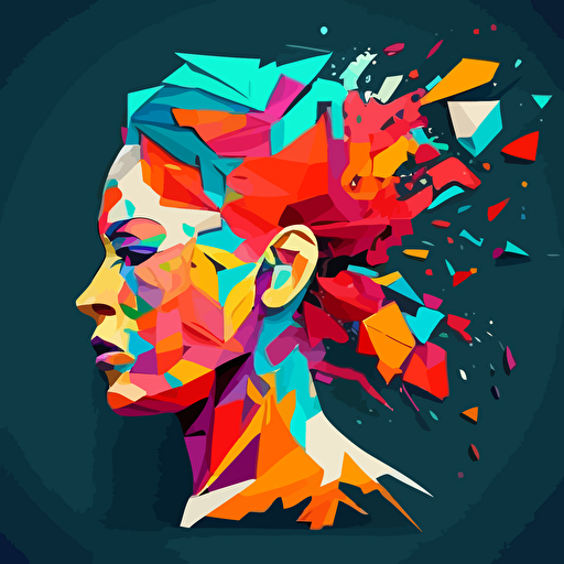 persons head with many tabs open. flat vector. bright colours