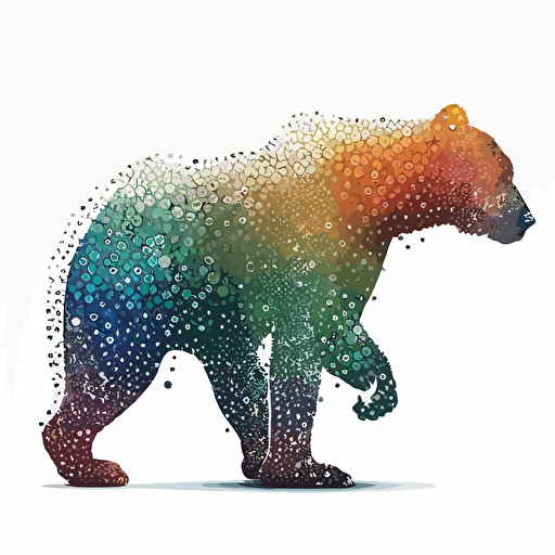 Pride bear made out of connected dots, vector art, ink, white background