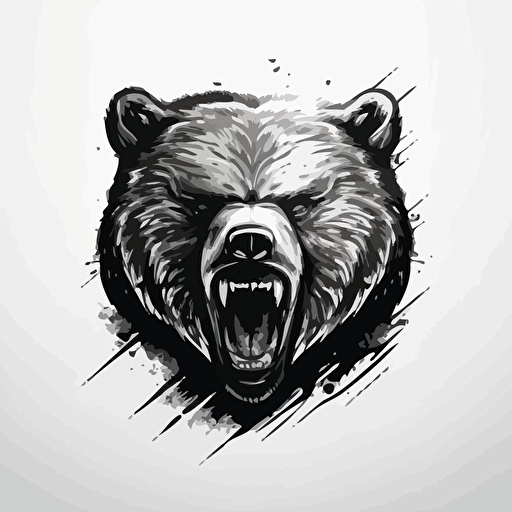 minimalist vector logo, angry bear, charcoal drawing, ultra detailled, face, white background