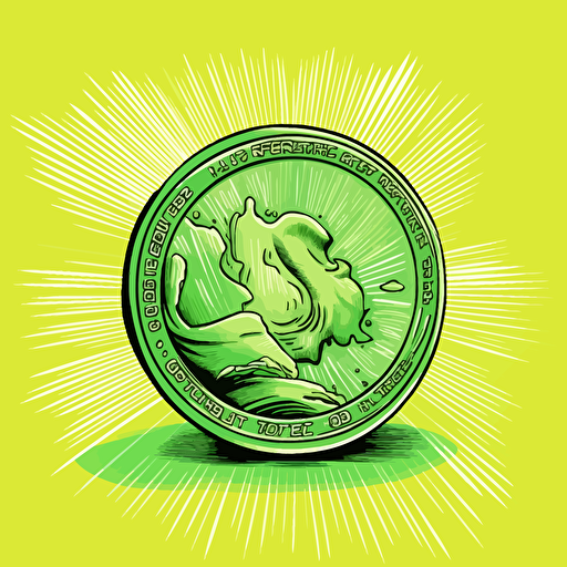 Crypto coin, 2d vector, Lime green, plain background, hand drawn