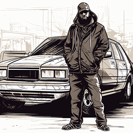 street gangsta looking dodgy near a car, vector art