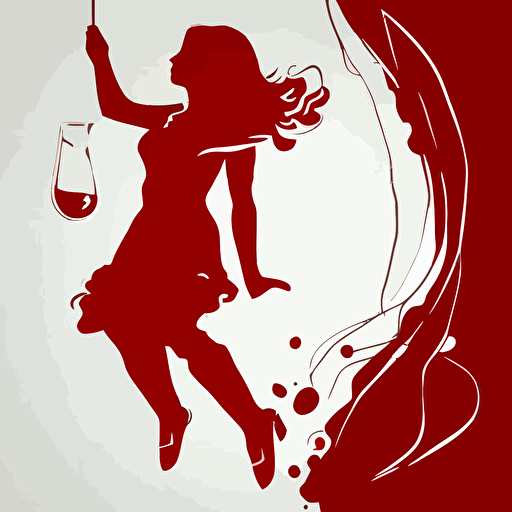 Gutsy, Hanging Outgirl, Brash, Comfort, wine red color, gray background, simple design, vector style, white outline over silhouette