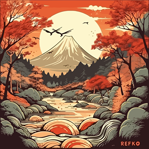 ukiyo-e print of a beautiful nature scene, vector art, poster art