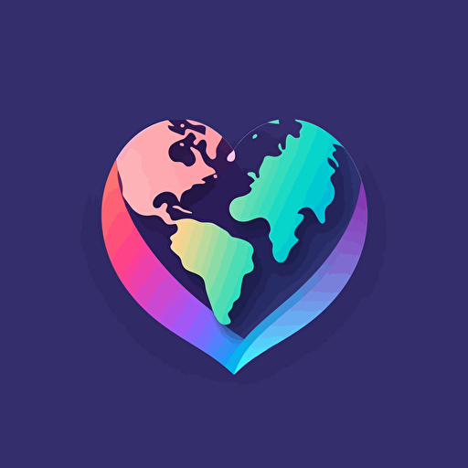 minimalistic heart shaped earth logo, vector gradient