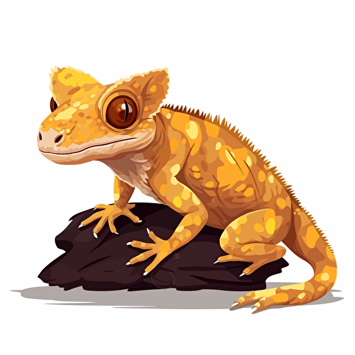 Crested Gecko looking straight in the camera, white bg, vector