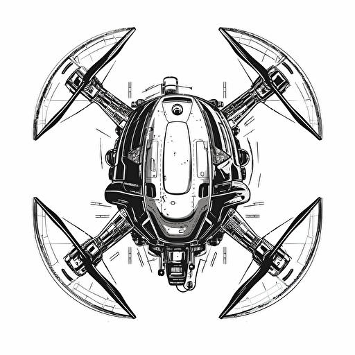 vector logo of a UAV drone, top view, from above, black and white