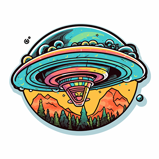 A ufo sticker, graffiti art, hip hop style, 2d, vector art