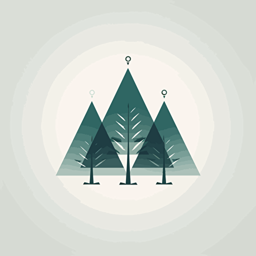 Minimalist vector logo of three triangles placed above each crossing point represent spruce trees, adding a modern, geometric touch. Line, Vector, Minimal, No details, The triangles gradually decrease in size as they move upwards, creating an abstract forest effect. ::2