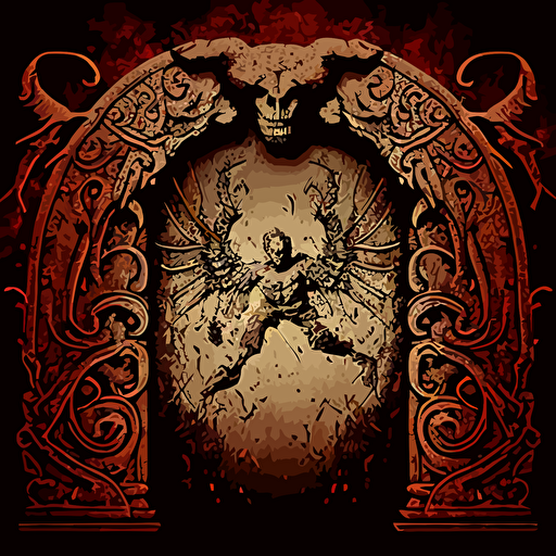 gates of hell, vector style, Adobe Illustrator compatible, antique look, old greek myth texture