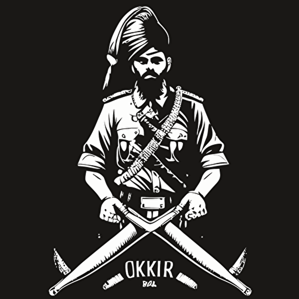 2d vector logo of gurkhas with khukuri cross, black and white, minimalistic