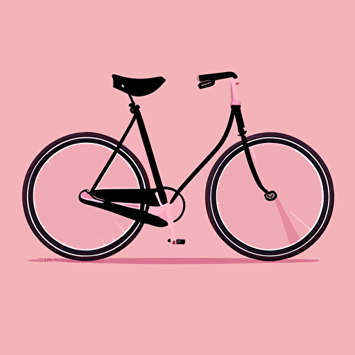 simple black comic bicycle with a face, flat design, pink background, vector , 2d, cute,