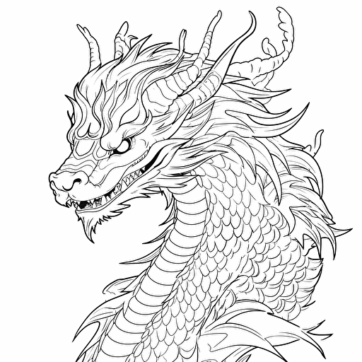 dragon Japanese style No Shadow Cartoon Coloring page Vector Simple