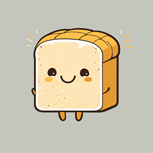 cute bread kawaii style, vector white background, bread has a happy facial expression