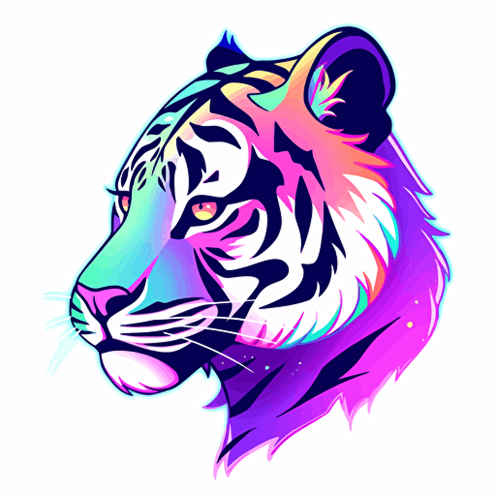 vector art of a tiger illustration stickers, vivid colors, colorful, pastel cute colors, white background