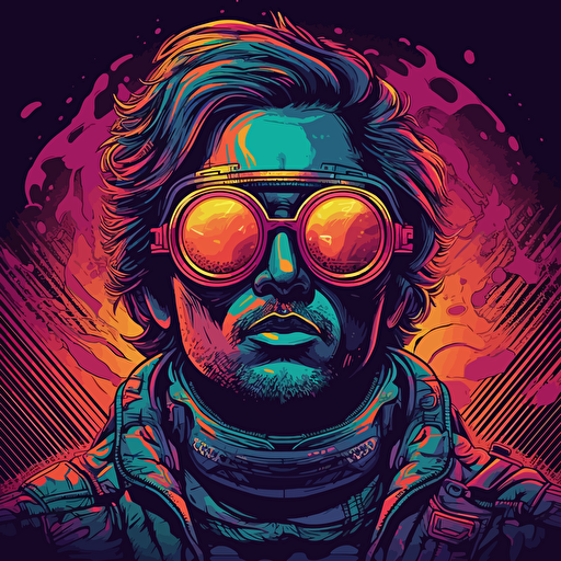apocolyptic cyberpunk man vector style, psychadelic, 1970's era, vector style