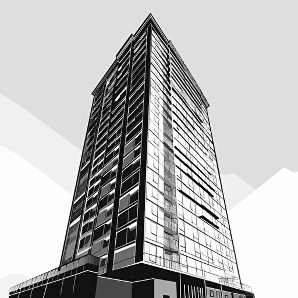 highrise building vector, 2 tone, black and white, blcok of flats